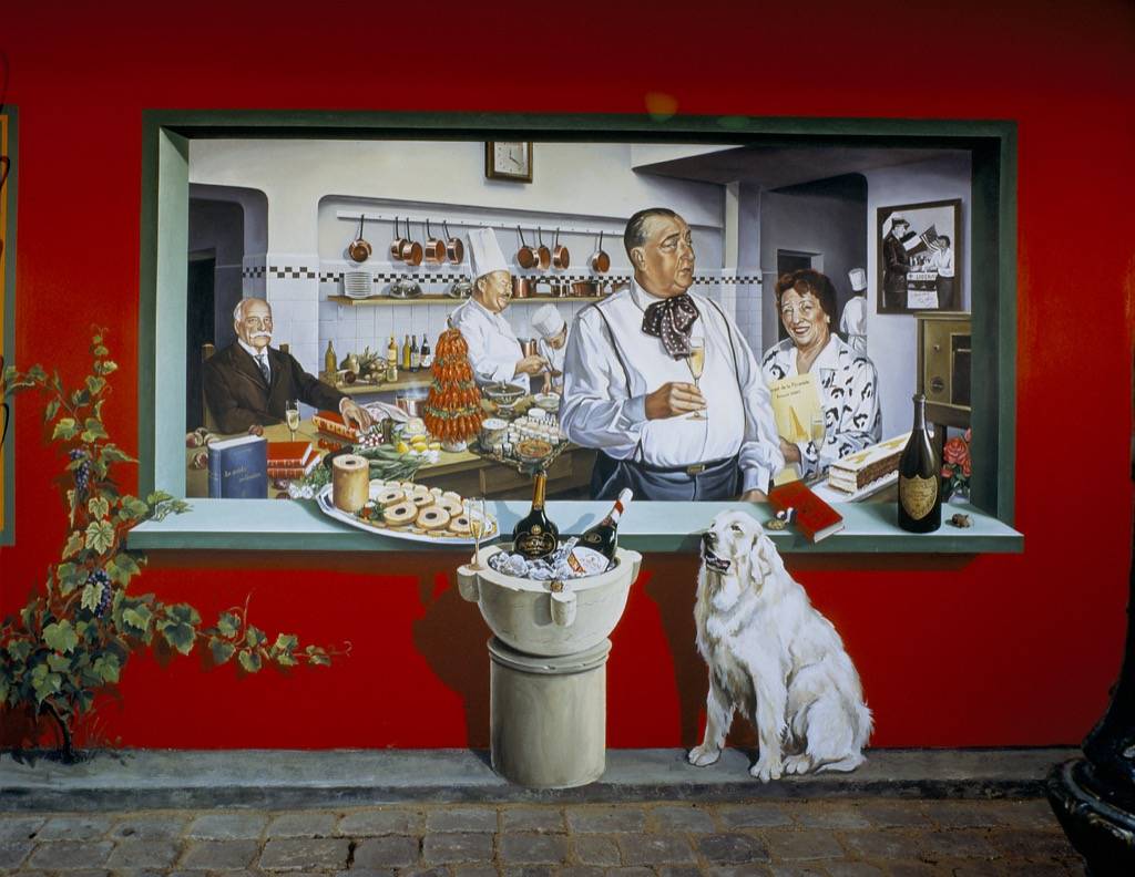 Fresque murale du Restaurant historique Paul Bocuse à Collonges au Mont d