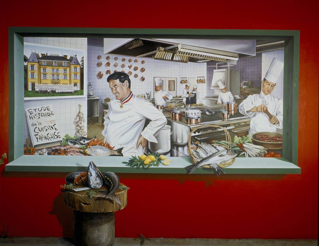 Fresque murale du Restaurant historique Paul Bocuse à Collonges au Mont d