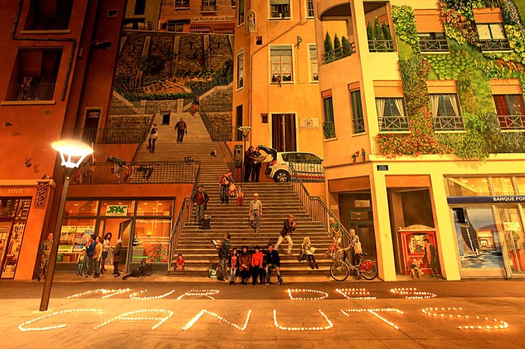 Fresque murale le Mur des Canuts à Lyon en France