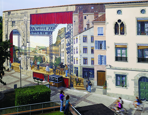 Fresque murale Scènes de Vienne - Rue Victor Hugo - Vienne - sur le mur du théâtre municipal